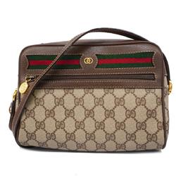 Gucci Shoulder Bag GG Supreme Sherry Line 001 56 6655 Leather Brown Beige Women's