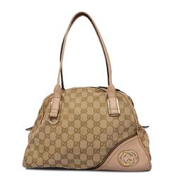 Gucci Shoulder Bag GG Canvas Interlocking G 211980 Leather Beige Gold Champagne Women's