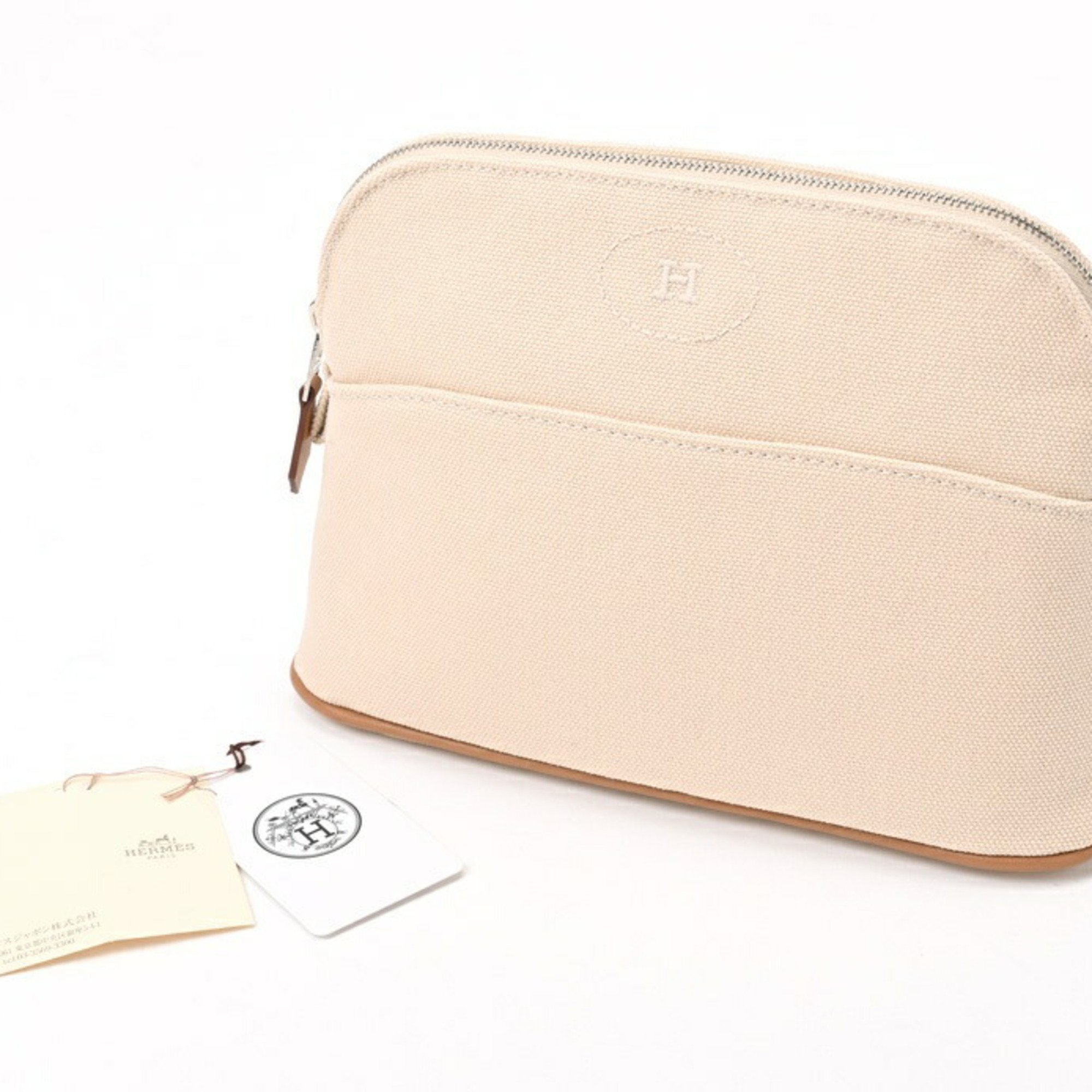 Hermes HERMES Bolide Pouch PM 20 Canvas Leather Beige S-155731