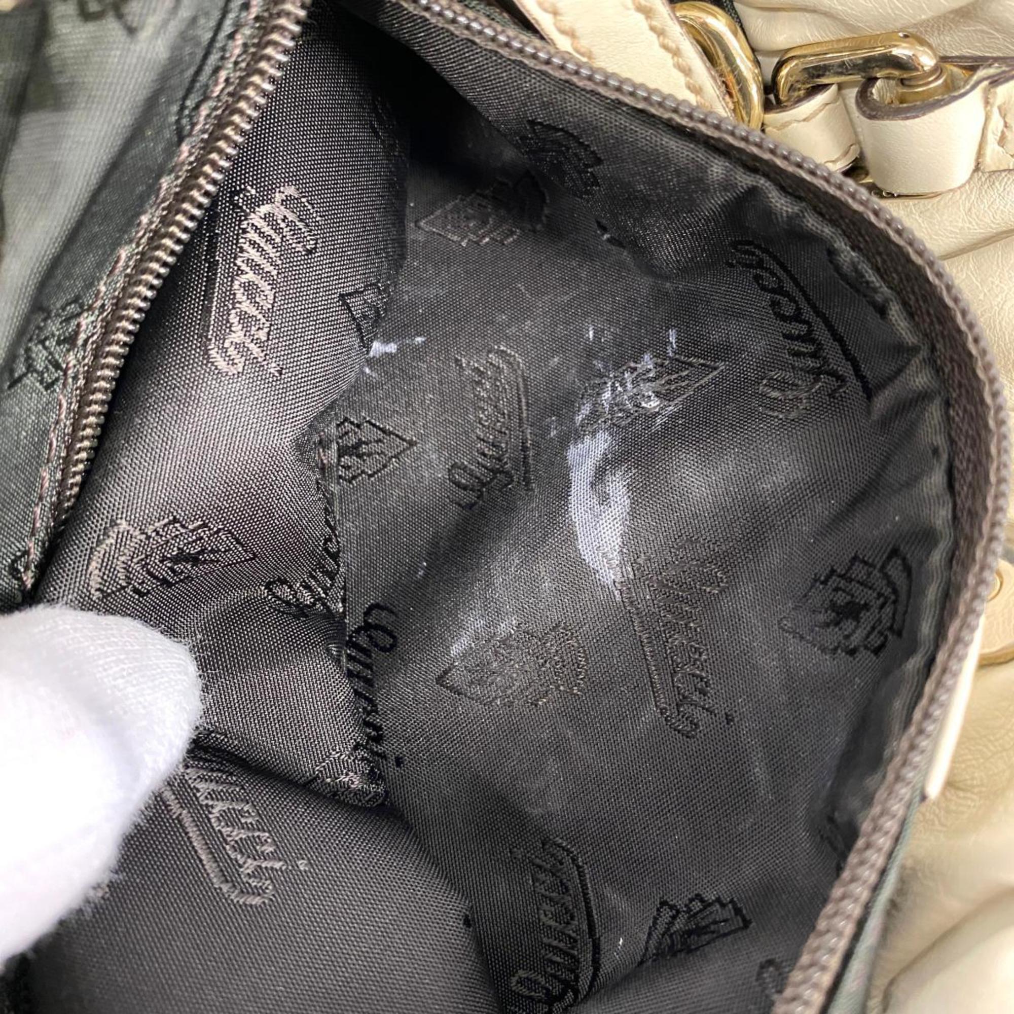 Gucci Crest Heart Handbag 212994 Leather Ivory Champagne Women's