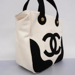 Chanel Tote Bag Canvas Black White Women's