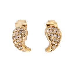 Christian Dior Earrings Drop Motif Rhinestone GP Plated Gold Women's