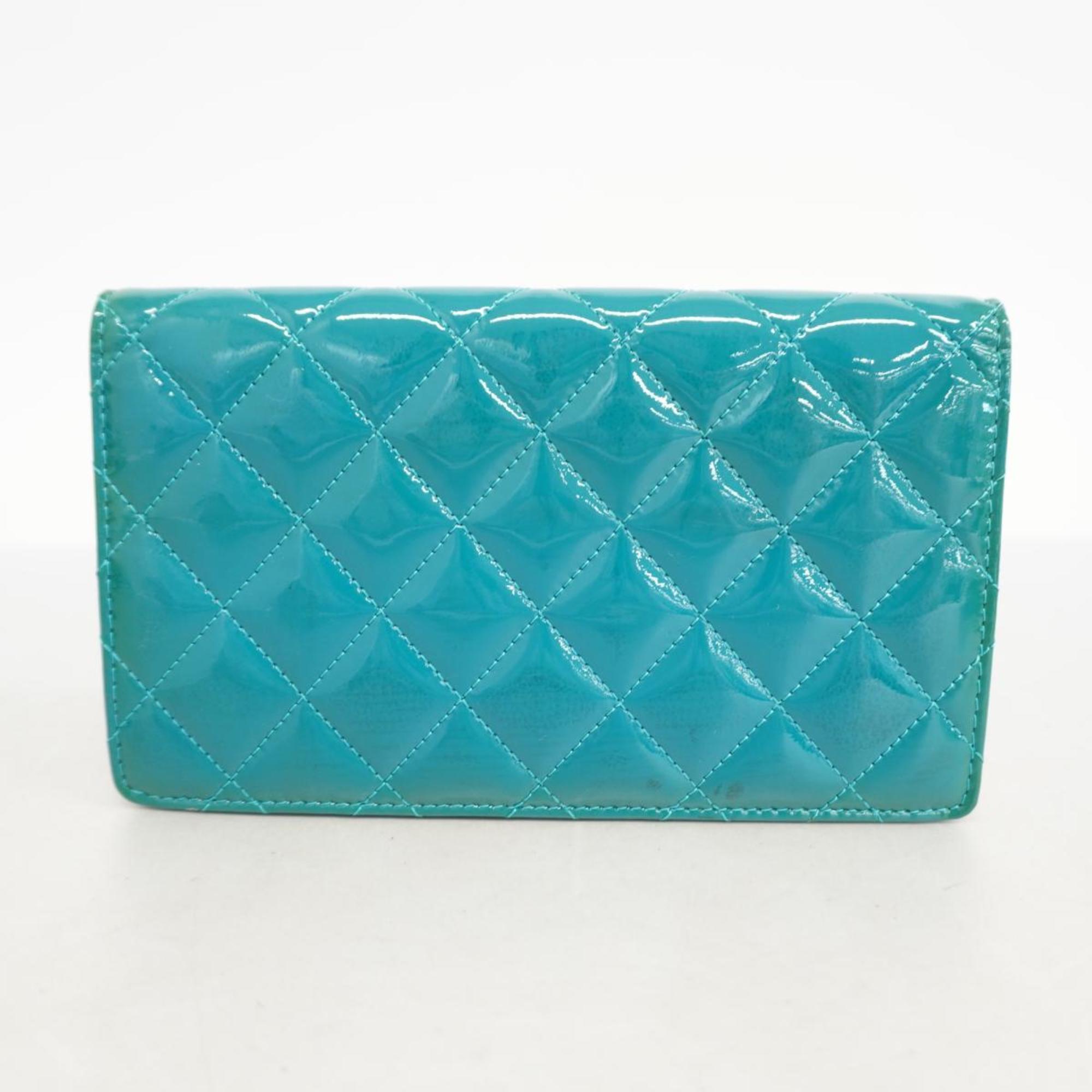 Chanel Long Wallet Matelasse Patent Leather Blue Women's