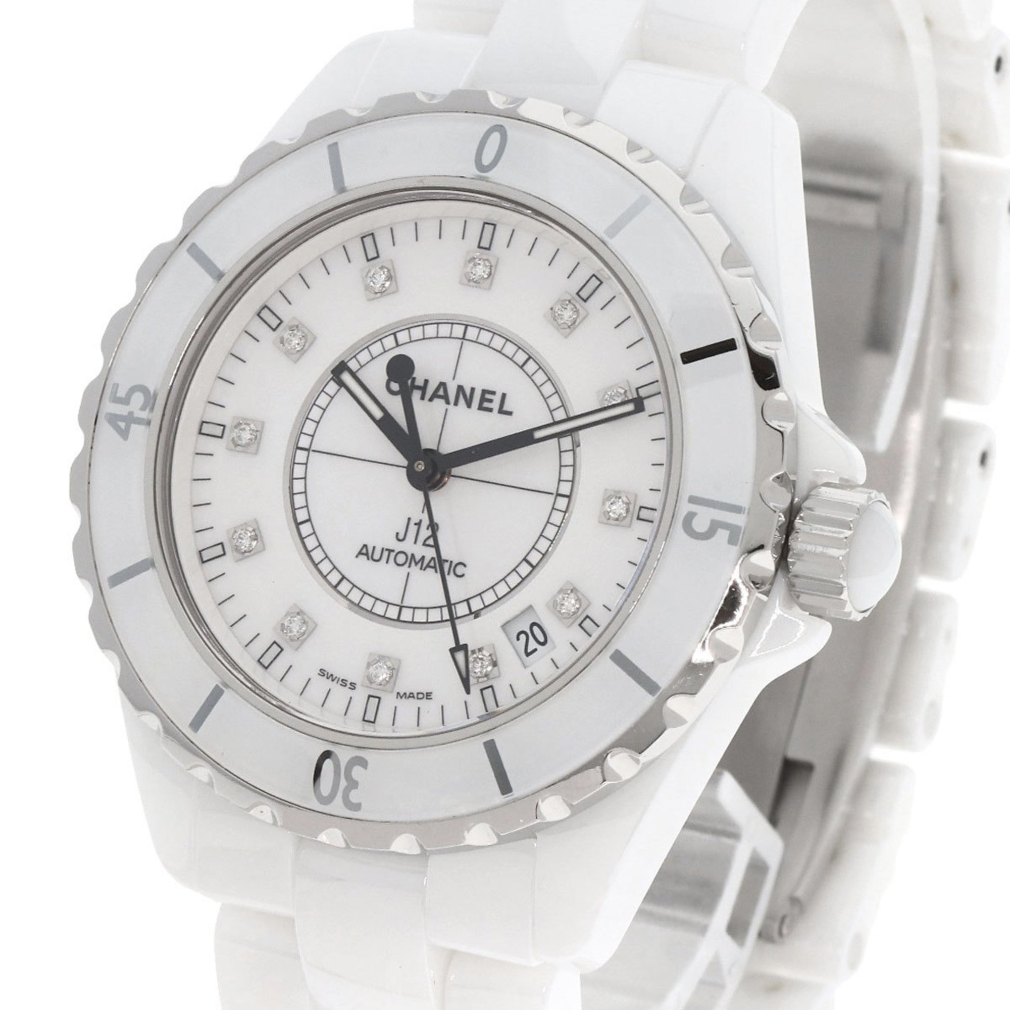 Chanel H1629 J12 38mm White Ceramic 12P Diamond Watch Ceramic/Ceramic Men's CHANEL