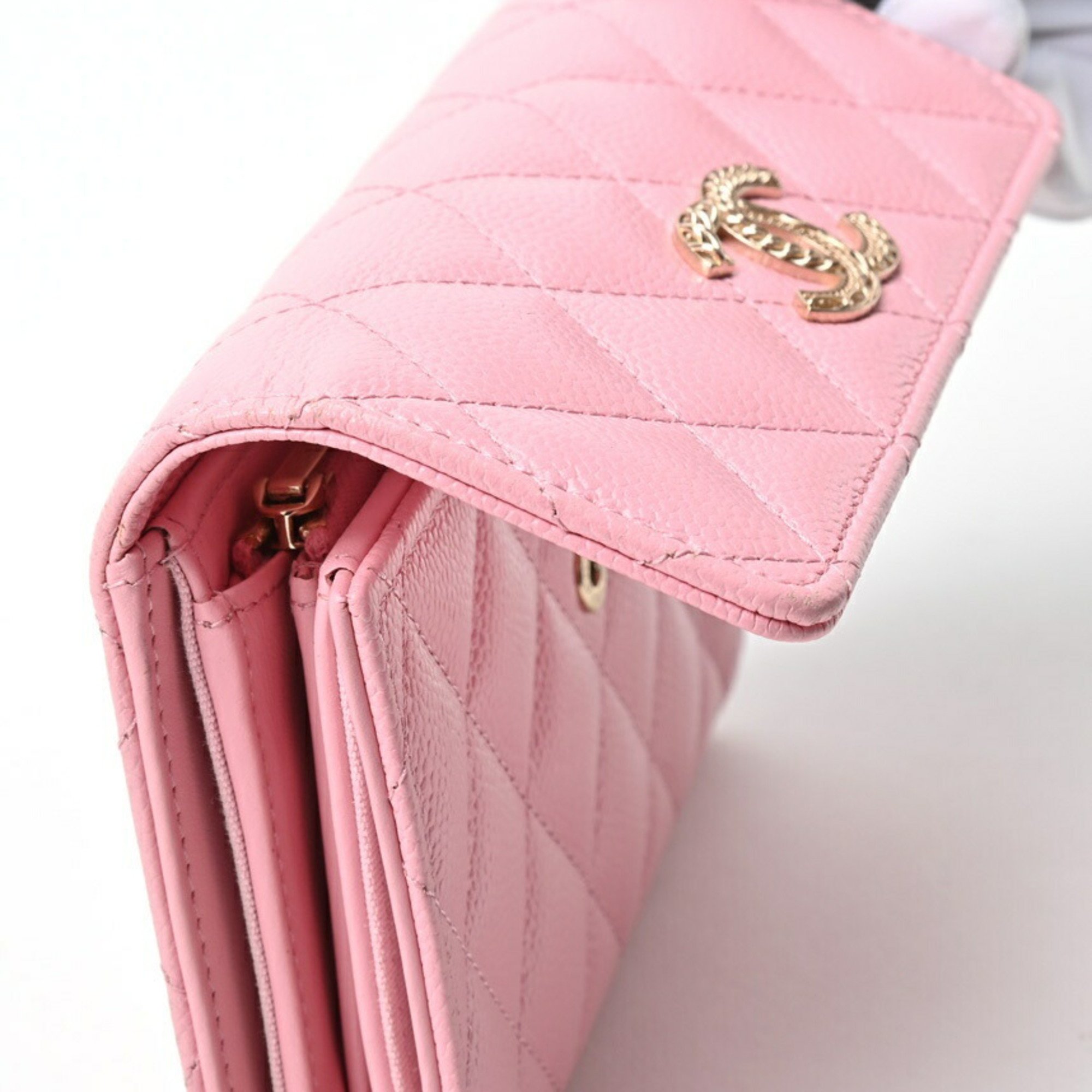 CHANEL Medium Flap Wallet AP3051 Caviar Skin Pink S-155736