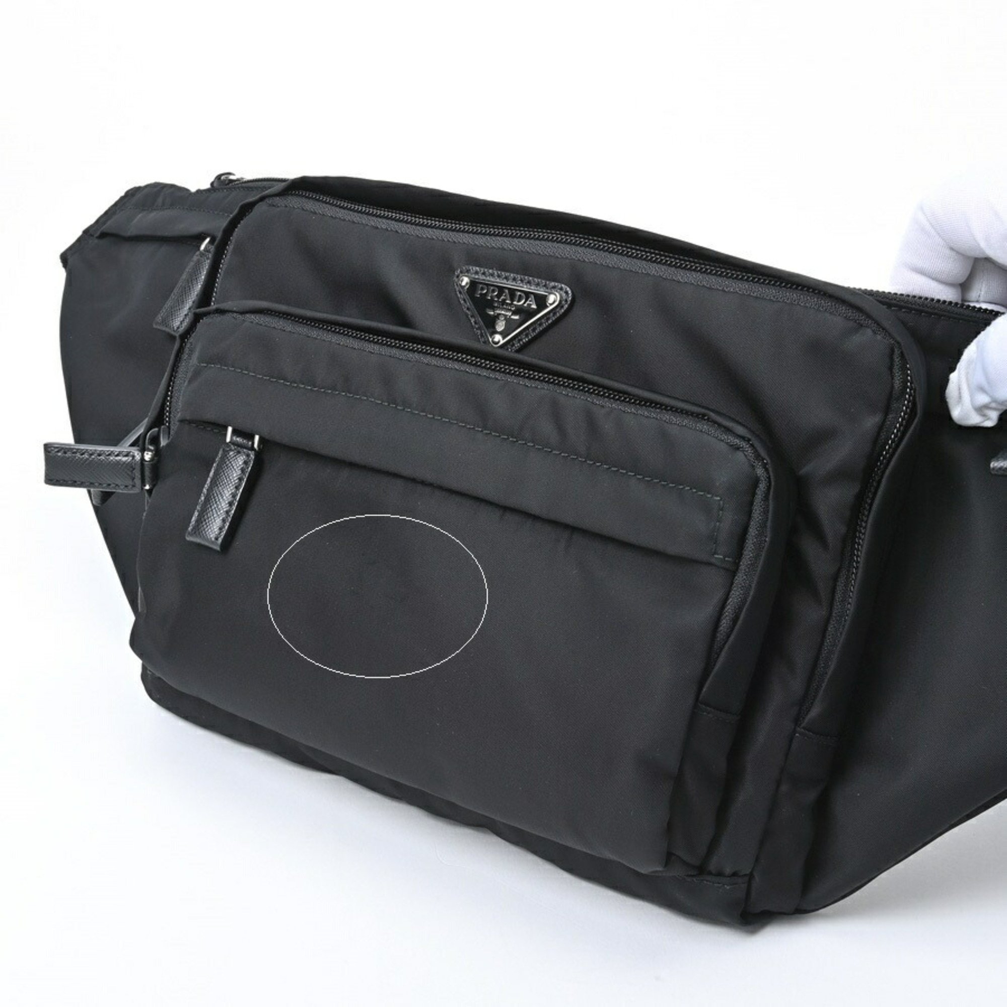 PRADA Belt Bag Body 2VL003 Nylon Saffiano Leather Black E-155713