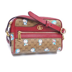 Gucci Shoulder Bag GG Supreme Women's Brown Red PVC Leather 647784 Doraemon Collaboration