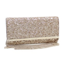 Jimmy Choo Clutch Bag for Women Gold Glitter Fabric Leather Chain Wallet