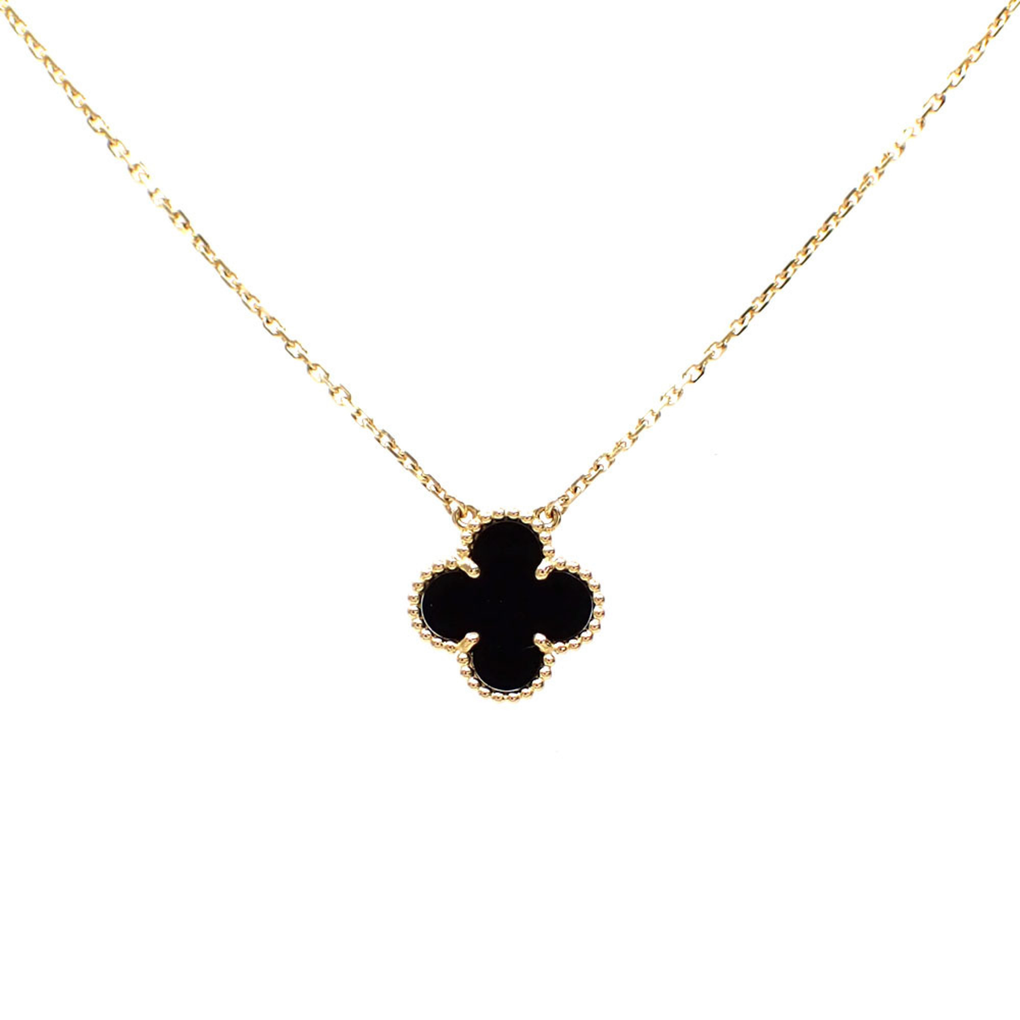 Van Cleef & Arpels Alhambra Necklace for Women, Onyx, K18YG, 5.2g, 750, 18K Yellow Gold, VCAR5800