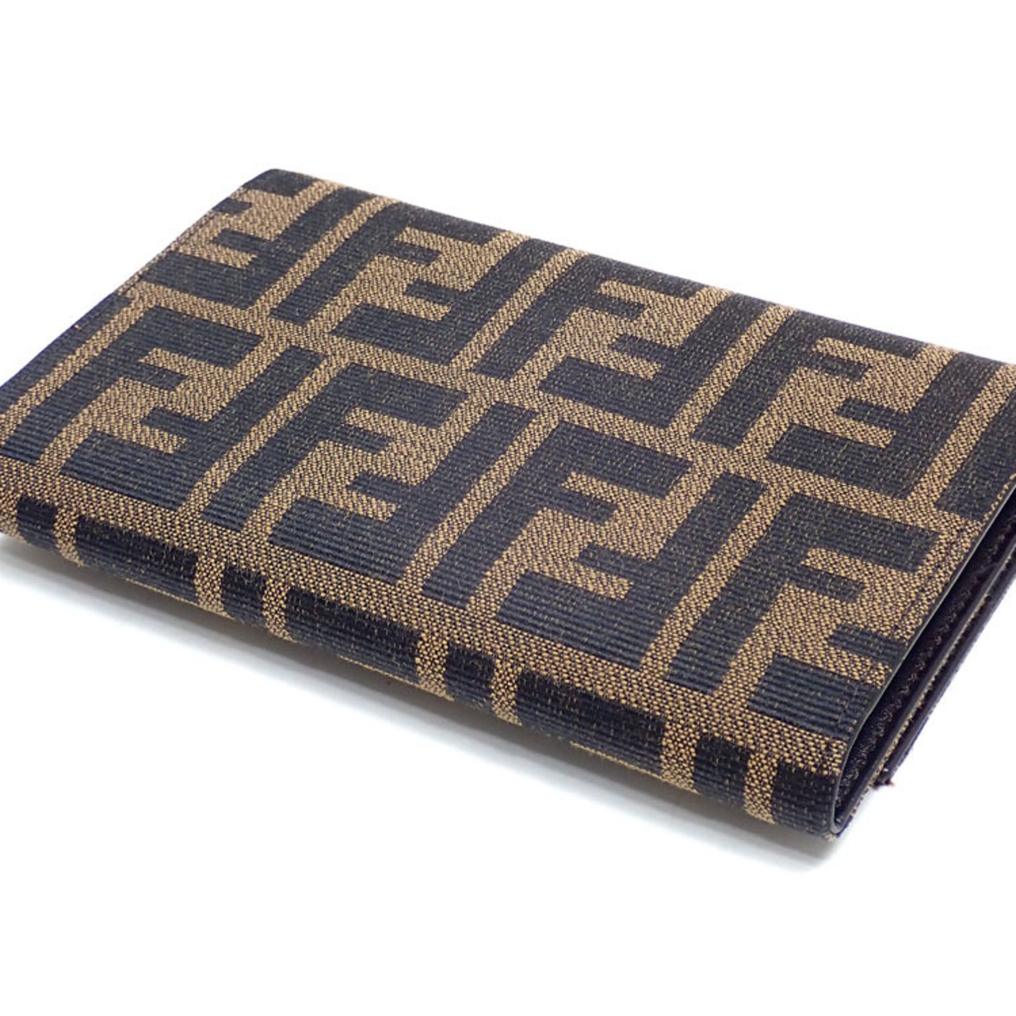 Fendi Tri-fold Wallet Zucca Women's Brown Canvas Leather 8M0011 Flap