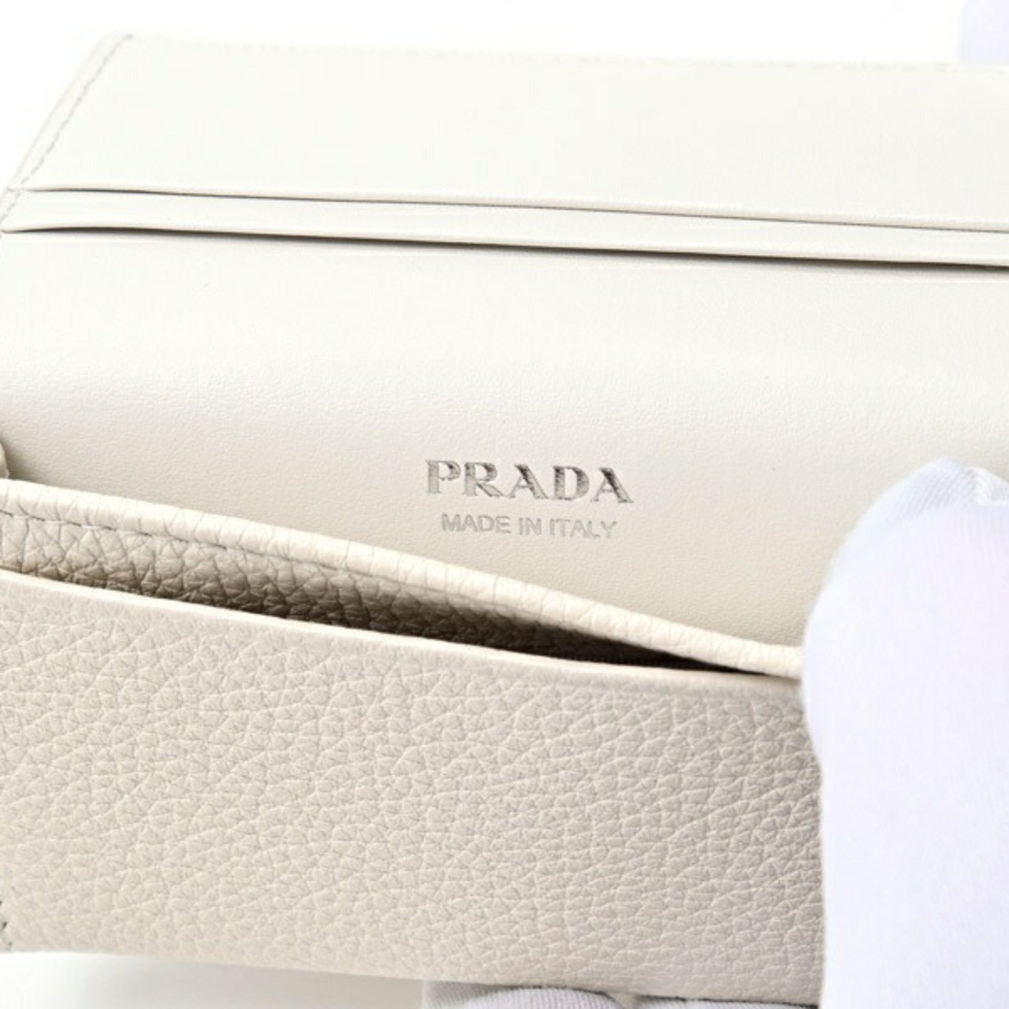 PRADA Vitello Dino Leather Card Case 1MC110 White S-155652