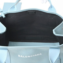 BALENCIAGA Navy Cabas S Tote Bag 339933 Canvas Leather Light Blue E-155853
