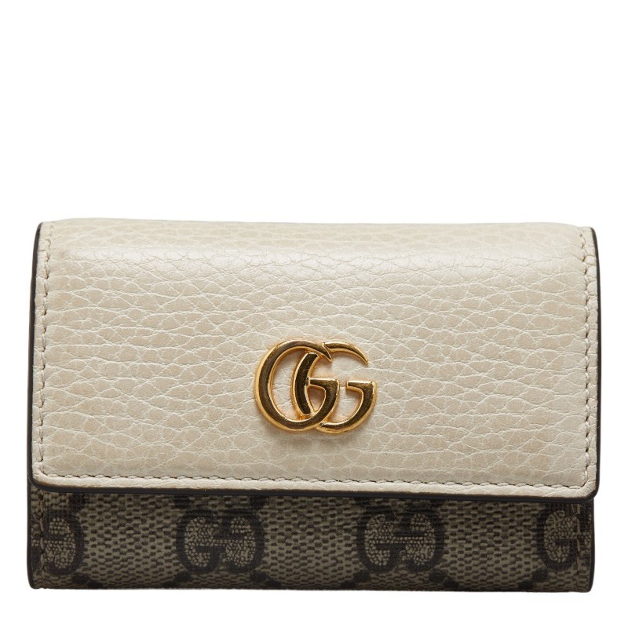 Gucci GG Marmont Petit 6-ring key case 456118 White Beige Leather PVC Women's GUCCI