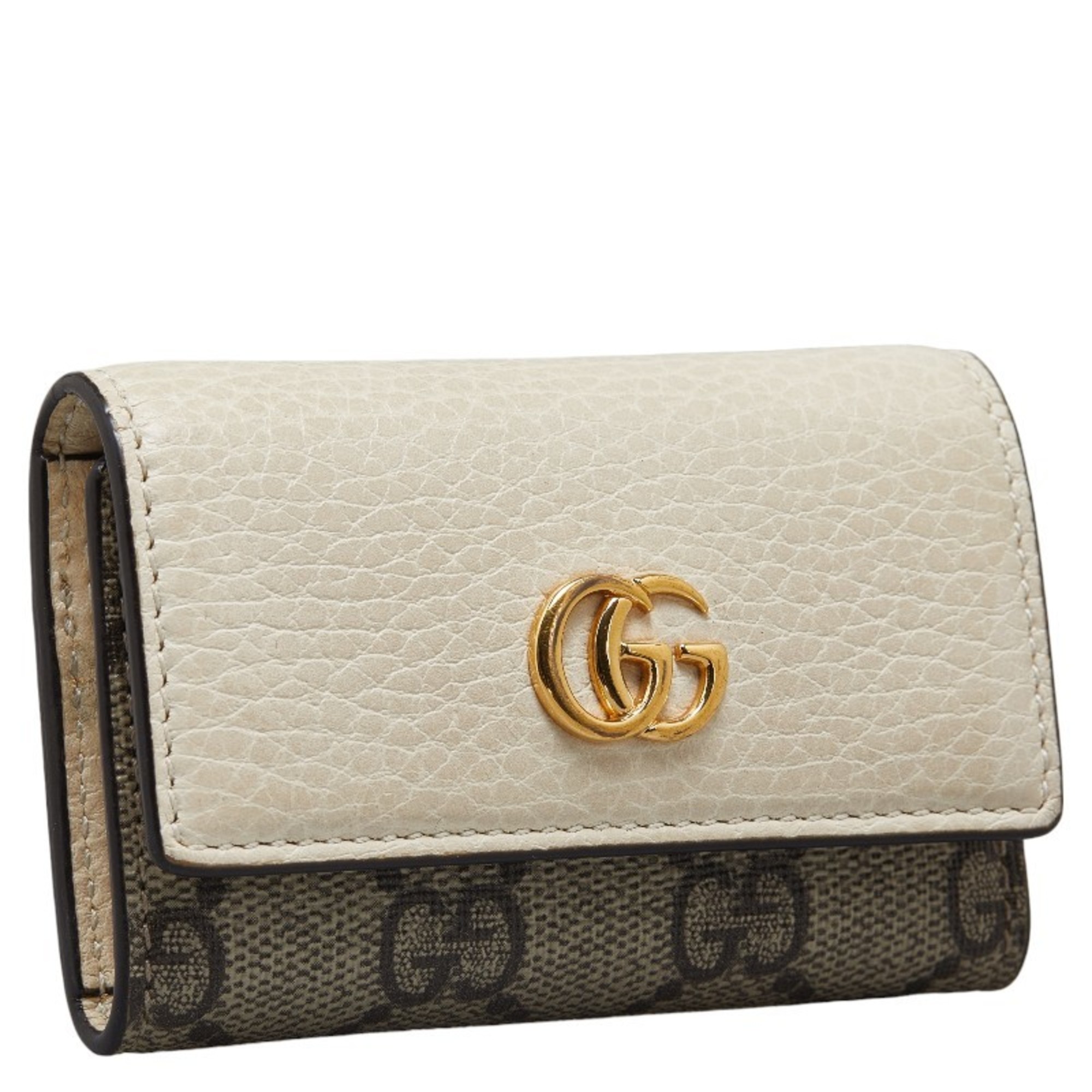 Gucci GG Marmont Petit 6-ring key case 456118 White Beige Leather PVC Women's GUCCI