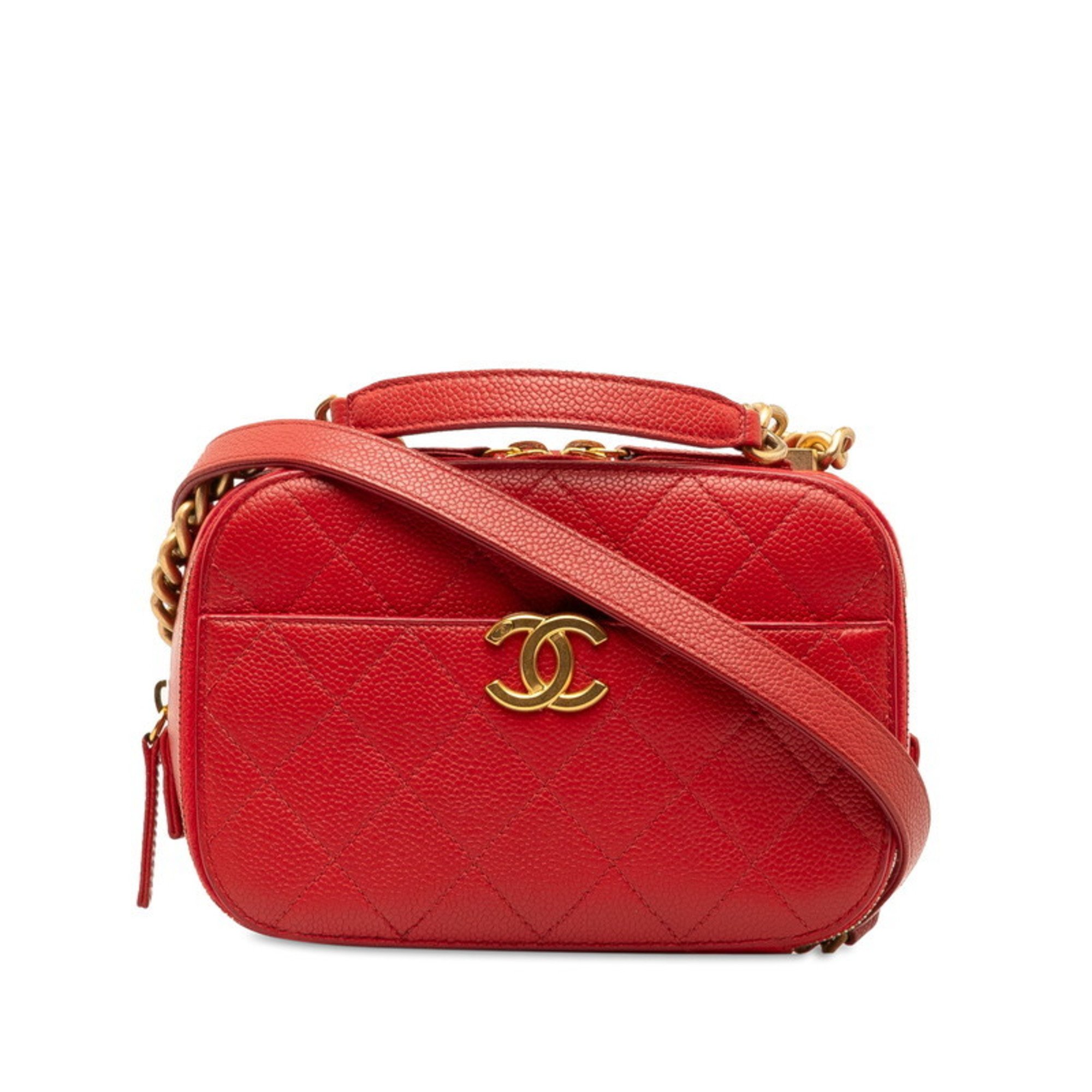 Chanel Matelasse Coco Mark Chain Shoulder Bag Handbag Red Caviar Skin Women's CHANEL