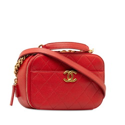 Chanel Matelasse Coco Mark Chain Shoulder Bag Handbag Red Caviar Skin Women's CHANEL