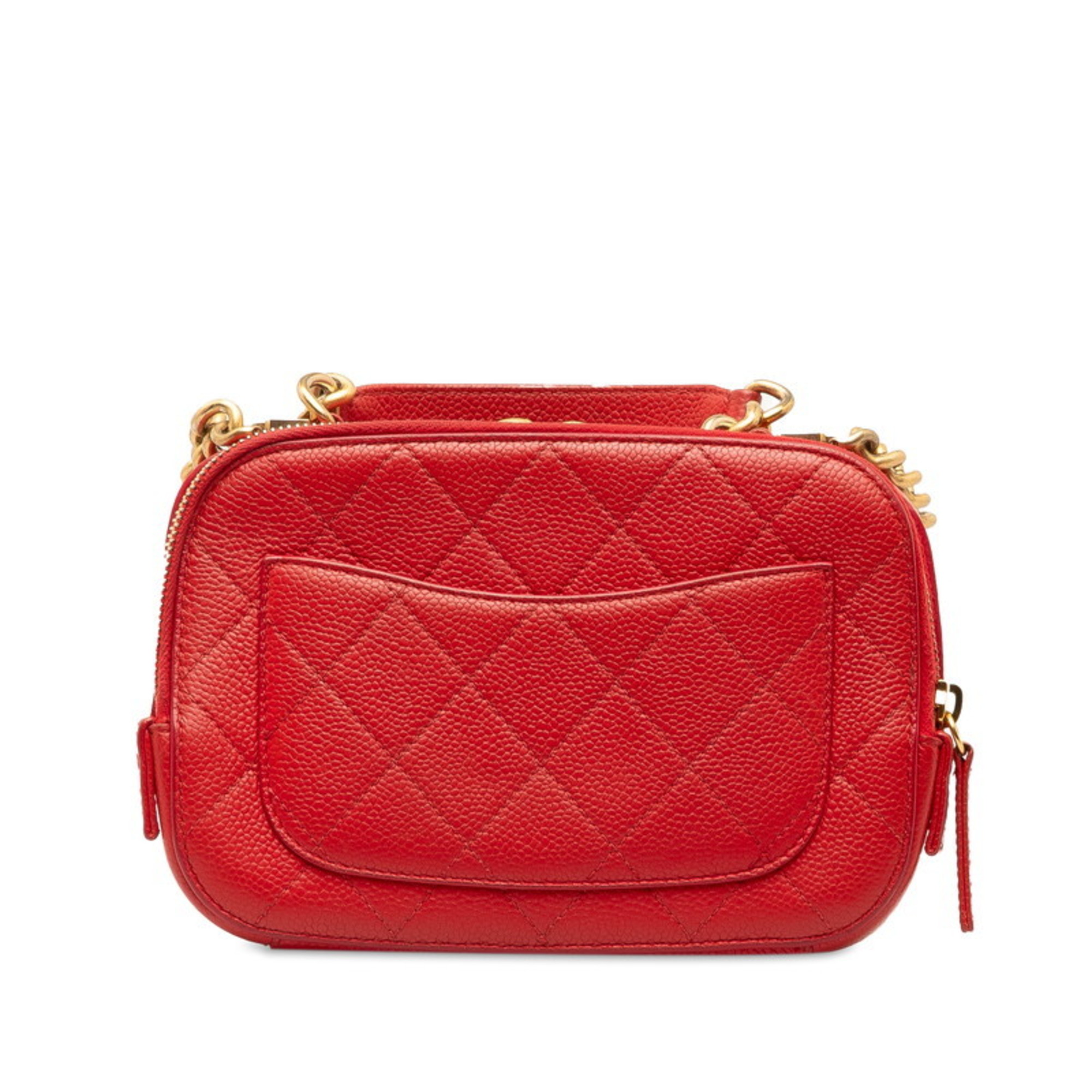 Chanel Matelasse Coco Mark Chain Shoulder Bag Handbag Red Caviar Skin Women's CHANEL