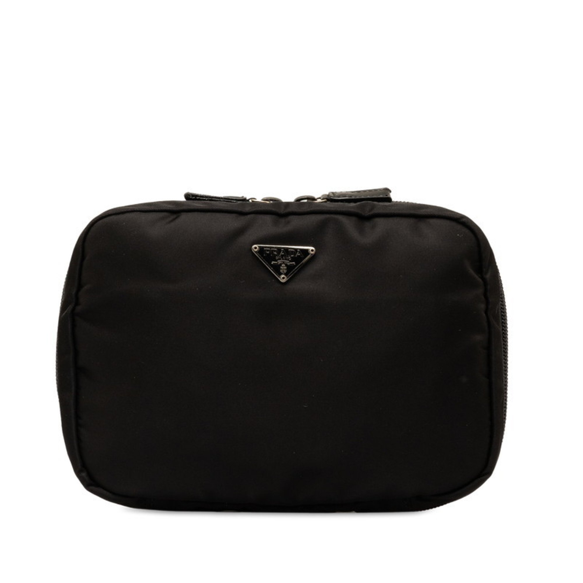 Prada Triangle Plate Pouch 1N0726 Black Nylon Leather Women's PRADA