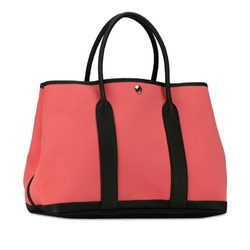 Hermes Garden PM Bicolor Tote Bag Pink Black Toile H Leather Women's HERMES