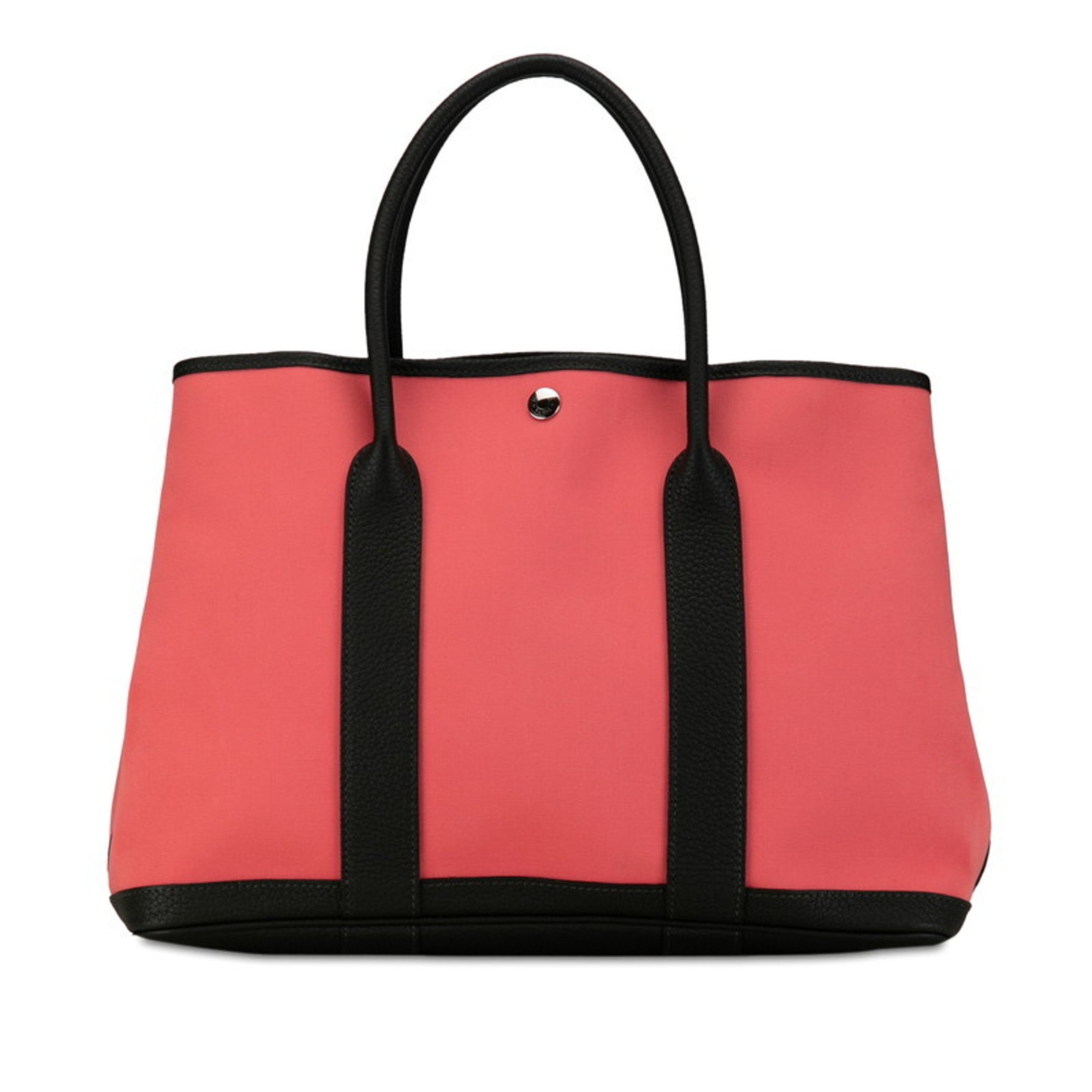 Hermes Garden PM Bicolor Tote Bag Pink Black Toile H Leather Women's HERMES