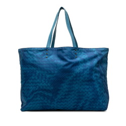 Bottega Veneta Intrecciato Tote Bag Handbag Blue Nylon Leather Women's BOTTEGAVENETA