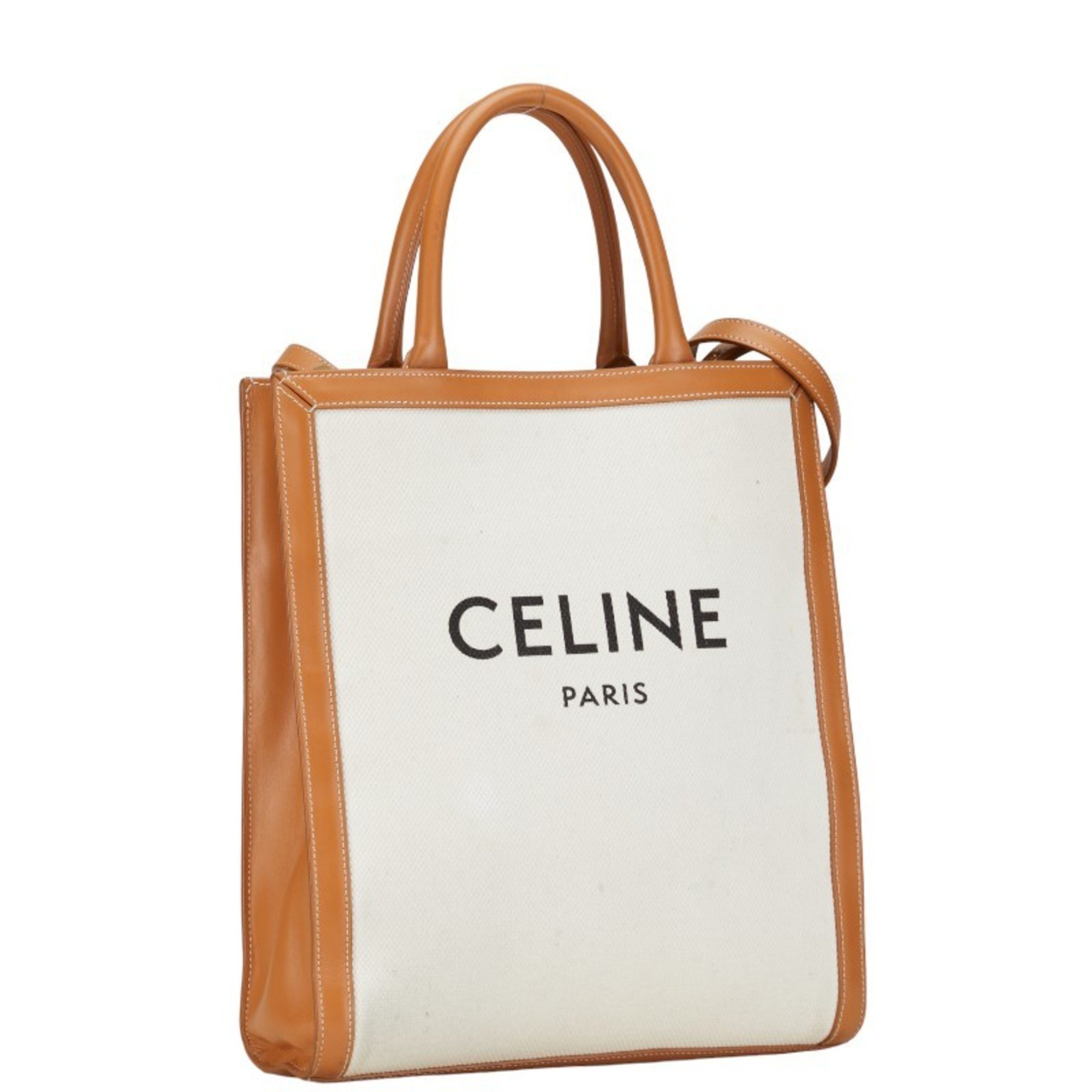 Celine Vertical Cabas Medium Handbag Shoulder Bag Beige Brown Canvas Leather Women's CELINE