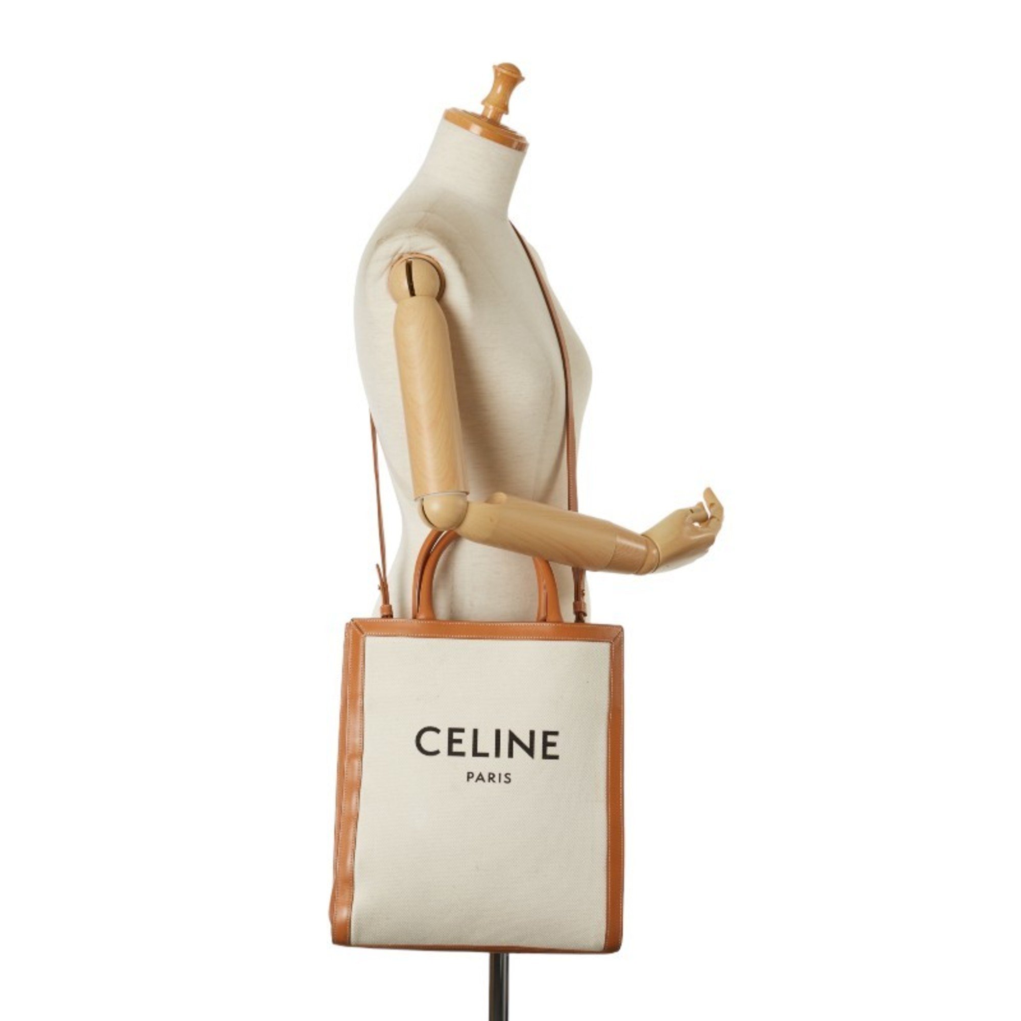 Celine Vertical Cabas Medium Handbag Shoulder Bag Beige Brown Canvas Leather Women's CELINE