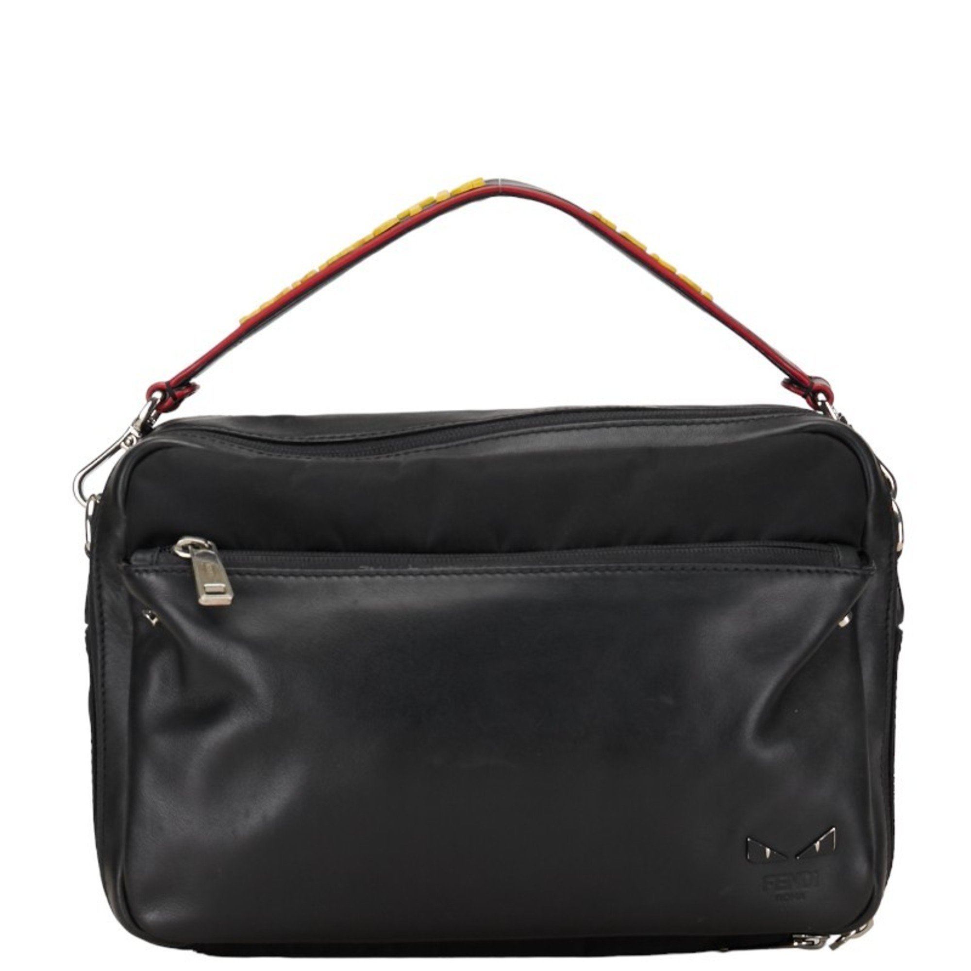 Fendi Monster Eye FANTASTIC FENDI Handbag Shoulder Bag 7V11 Black Leather Nylon Women's