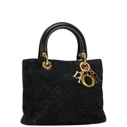 Christian Dior Dior Lady Handbag Black Gold Suede Leather Women's