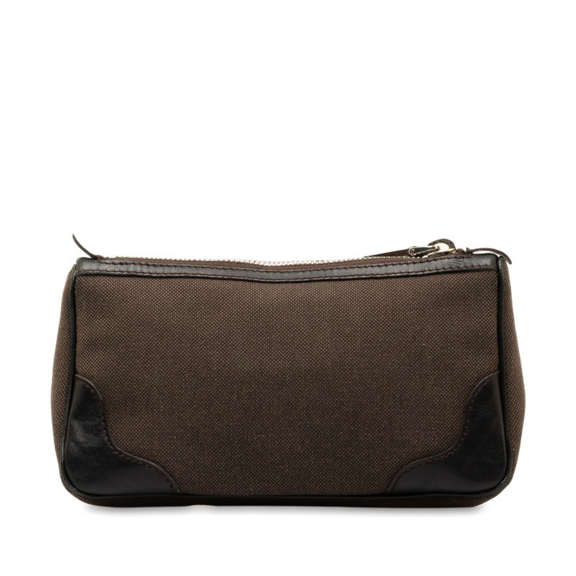 Prada Jacquard Pouch Brown Canvas Leather Women's PRADA