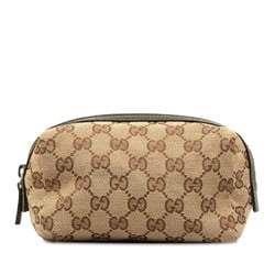Gucci GG Canvas Pouch Beige Green Leather Women's GUCCI