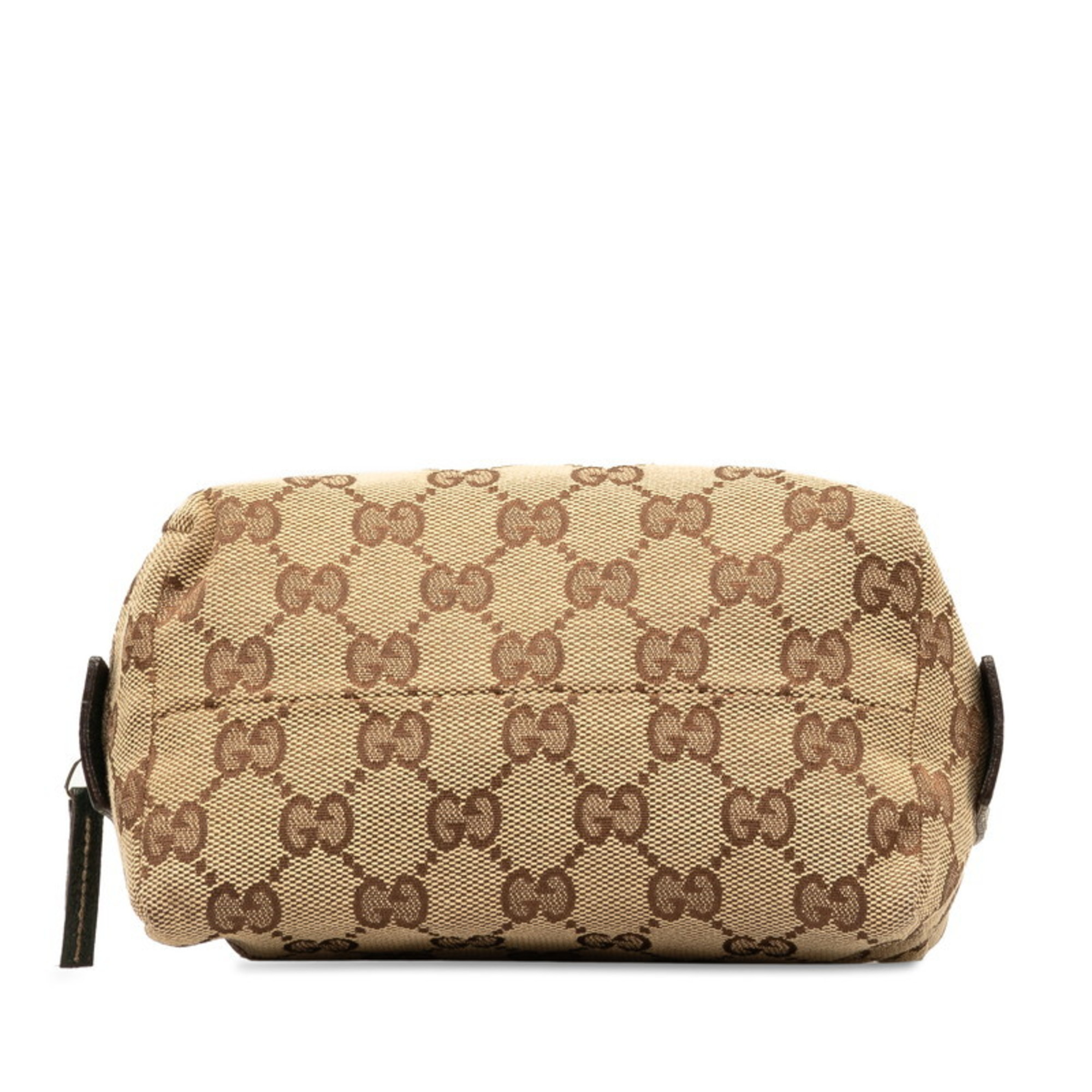 Gucci GG Canvas Pouch Beige Green Leather Women's GUCCI