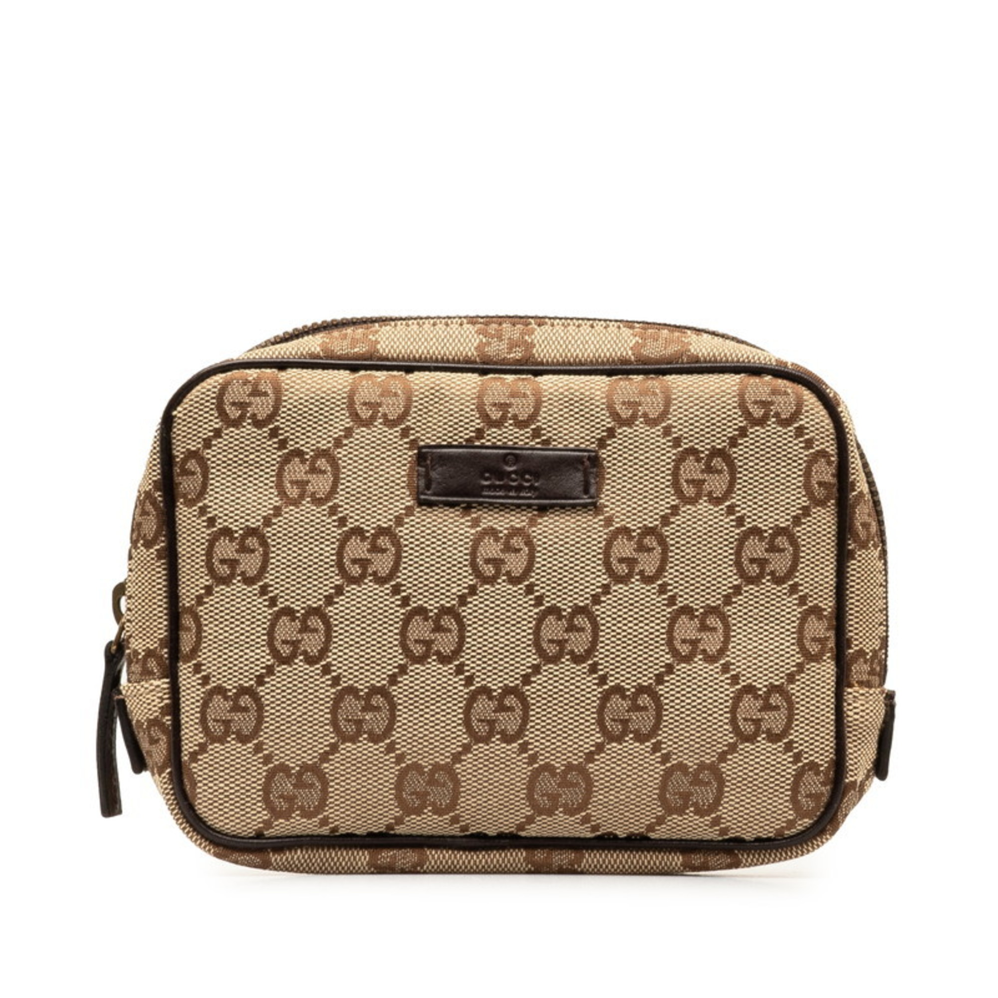 Gucci GG Canvas Pouch 106647 Beige Brown Leather Women's GUCCI