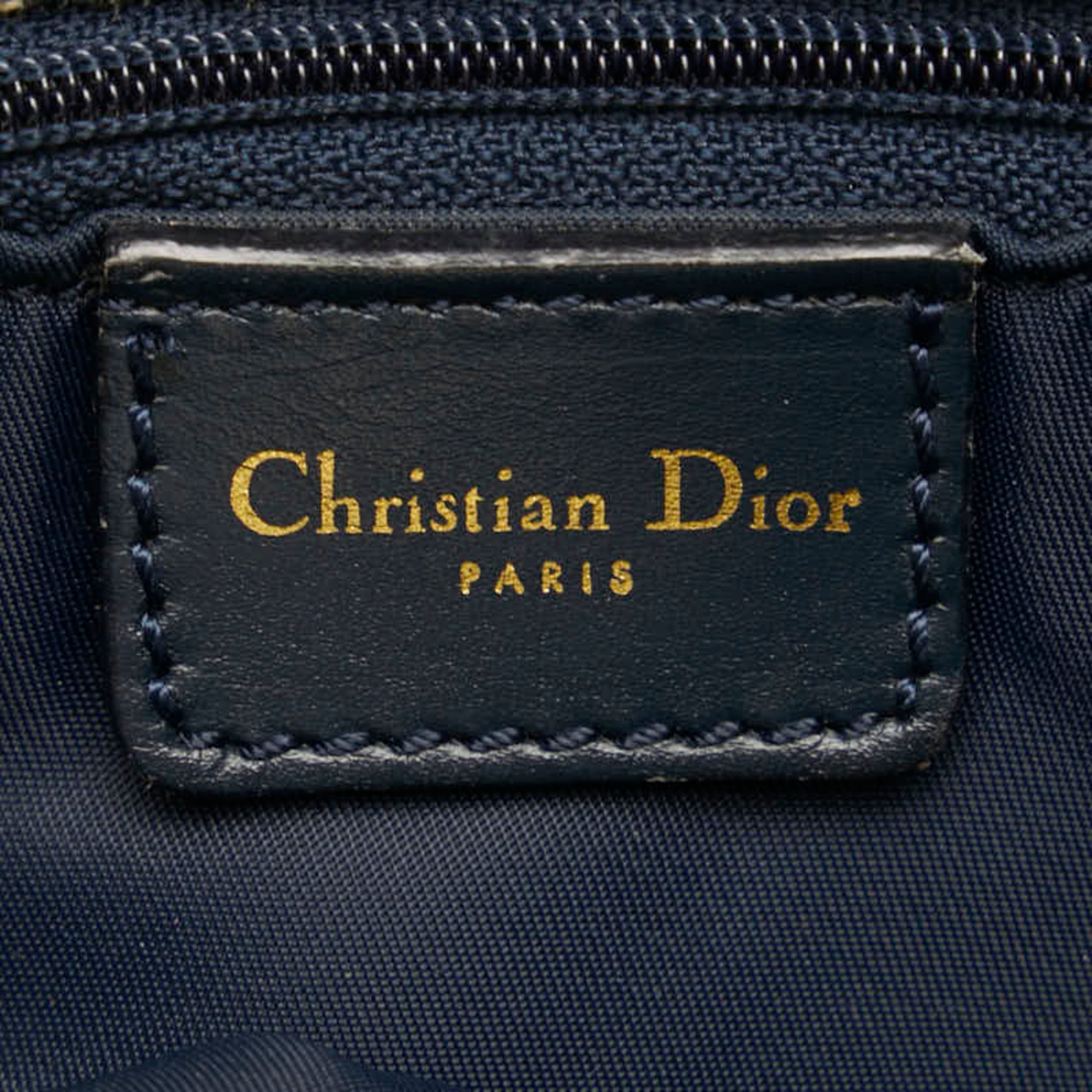 Christian Dior Dior Trotter Tote Bag Navy Canvas Leather Women's