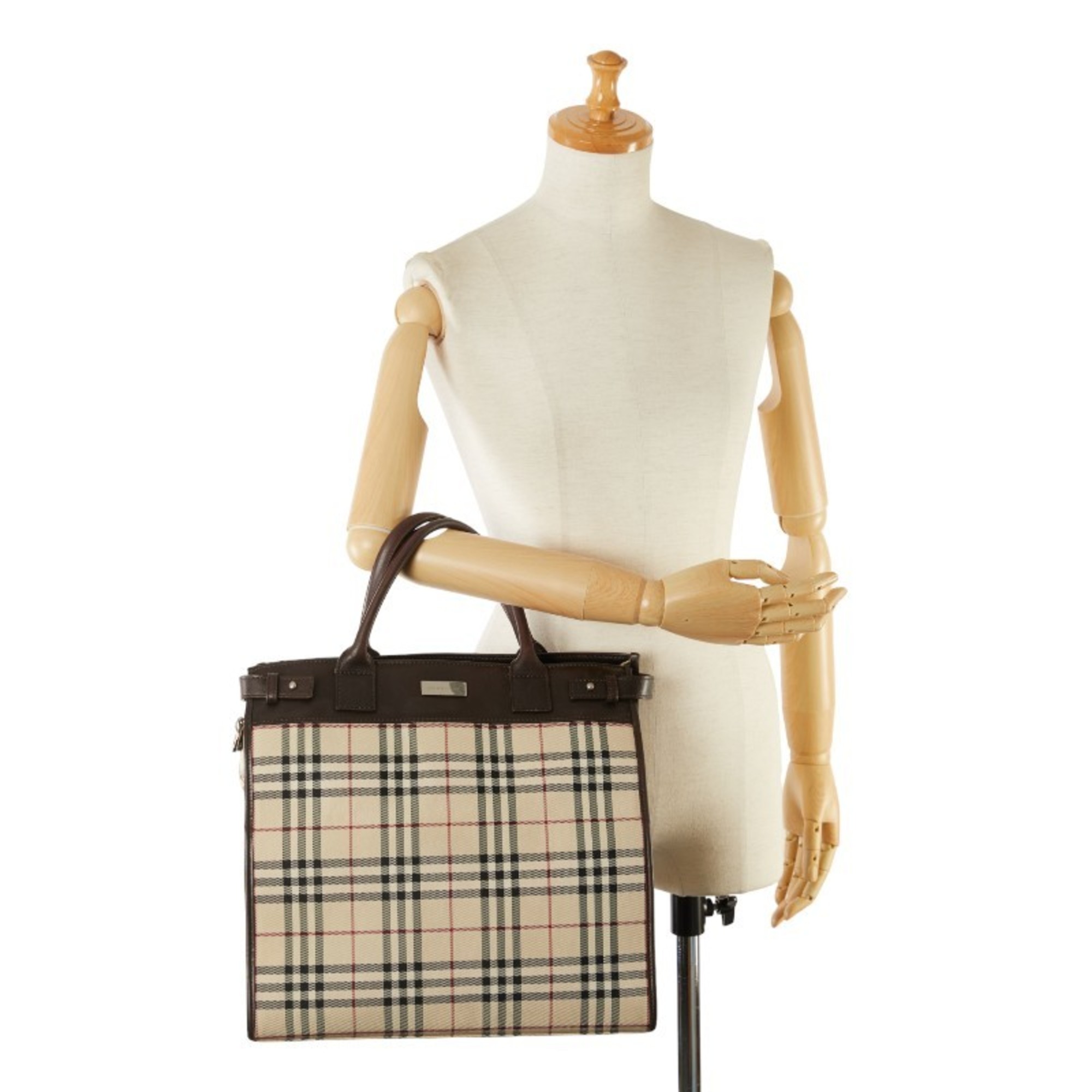 Burberry Nova Check Handbag Tote Bag Beige Brown Canvas Leather Women's BURBERRY