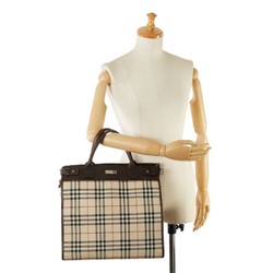 Burberry Nova Check Handbag Tote Bag Beige Brown Canvas Leather Women's BURBERRY