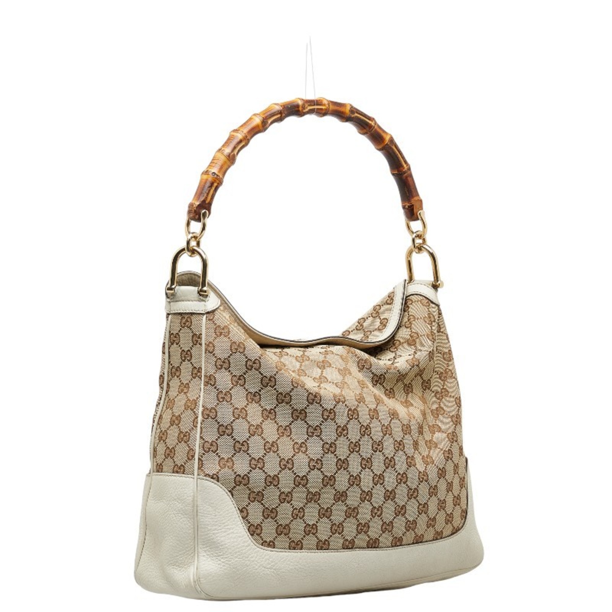 Gucci GG Canvas Bamboo Handbag Shoulder Bag 282315 Beige White Leather Women's GUCCI