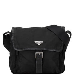 Prada Triangle Plate Tessuto Shoulder Bag Black Nylon Leather Women's PRADA