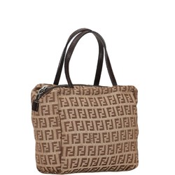 FENDI Zucchino Handbag 22628 Beige Brown Canvas Leather Women's