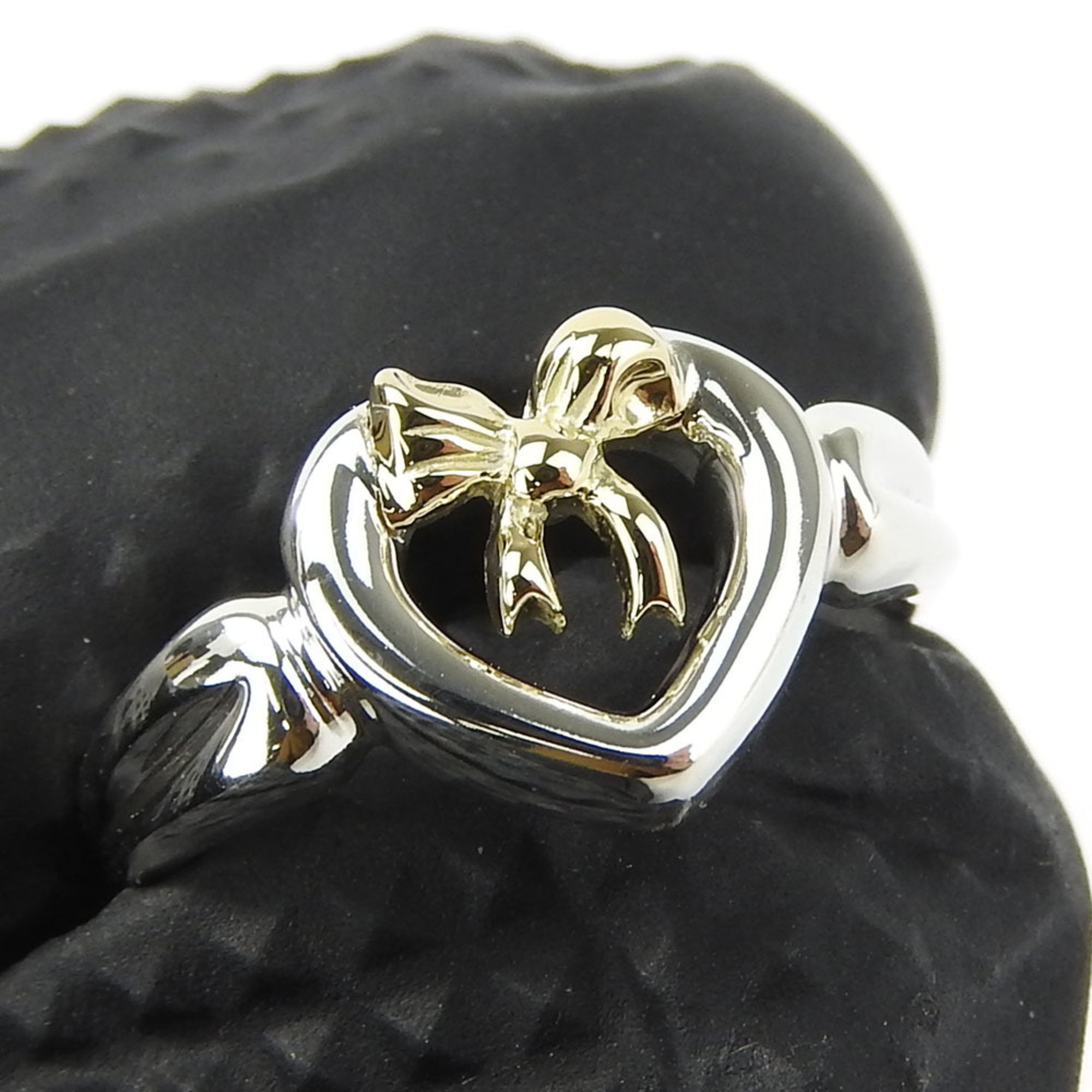 Tiffany & Co. Ring Heart K18YG Silver 925 Approx. 3.5g Gold Combination Ribbon Japanese Size Women's TIFFANY