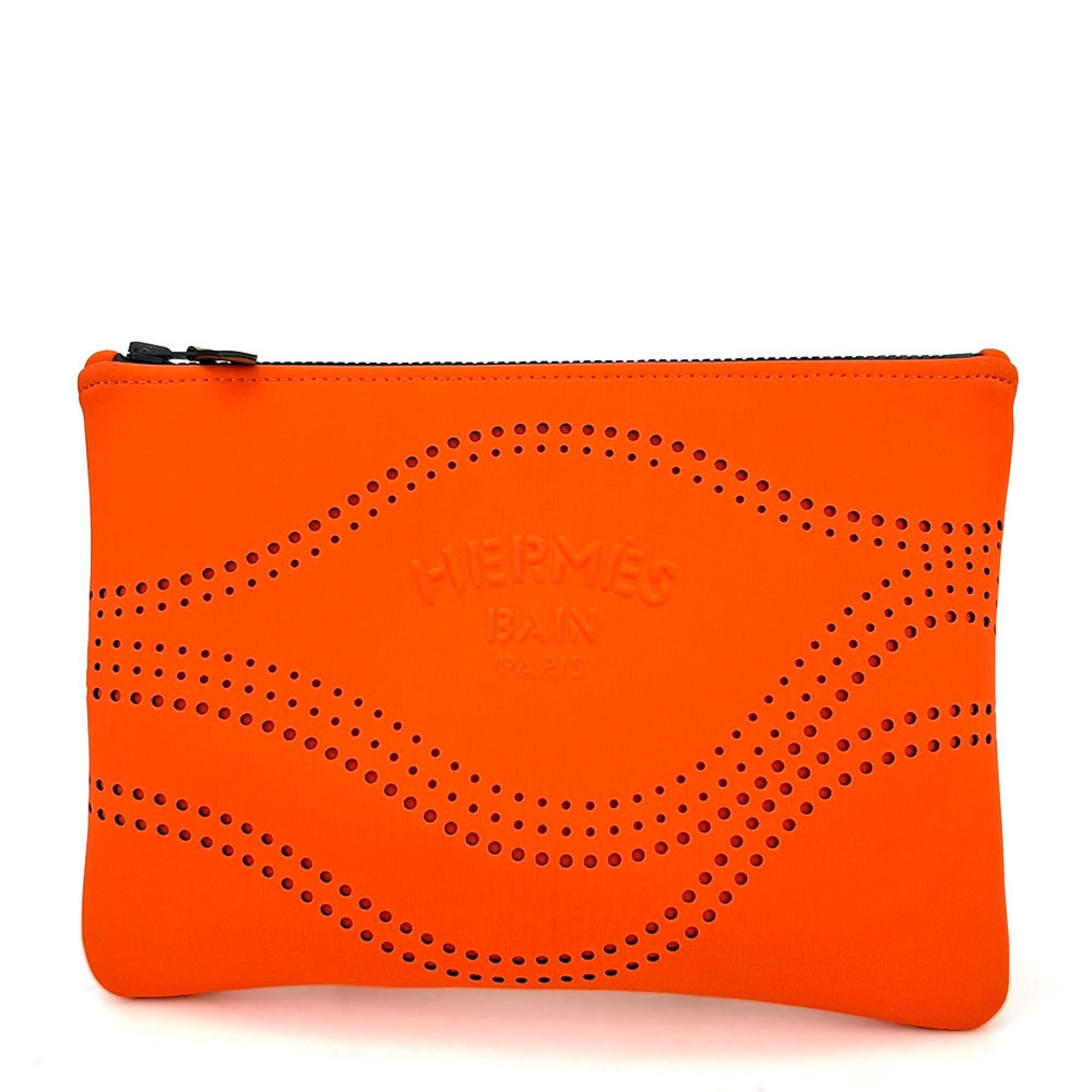 Hermes Pouch Neoban Wave MM Polyamide Elastane Orange Clutch Bag Women's Men's HERMES