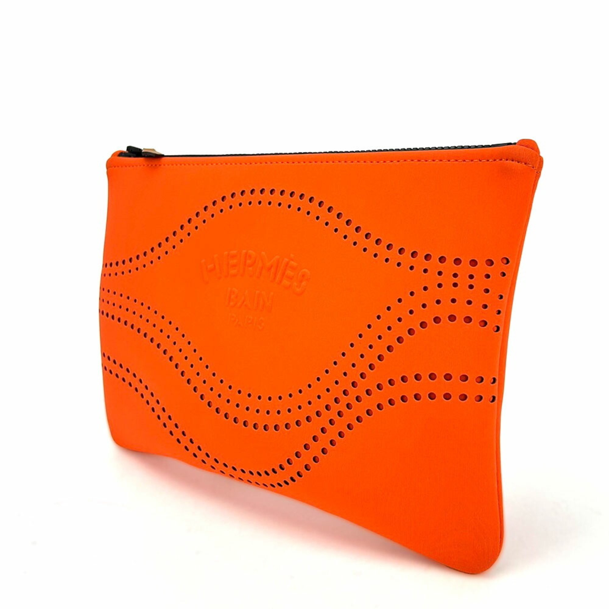 Hermes Pouch Neoban Wave MM Polyamide Elastane Orange Clutch Bag Women's Men's HERMES