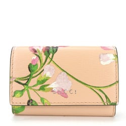 Gucci Key Case 410118 Leather Beige Pink Flora Flower 6 Ring Women's GUCCI