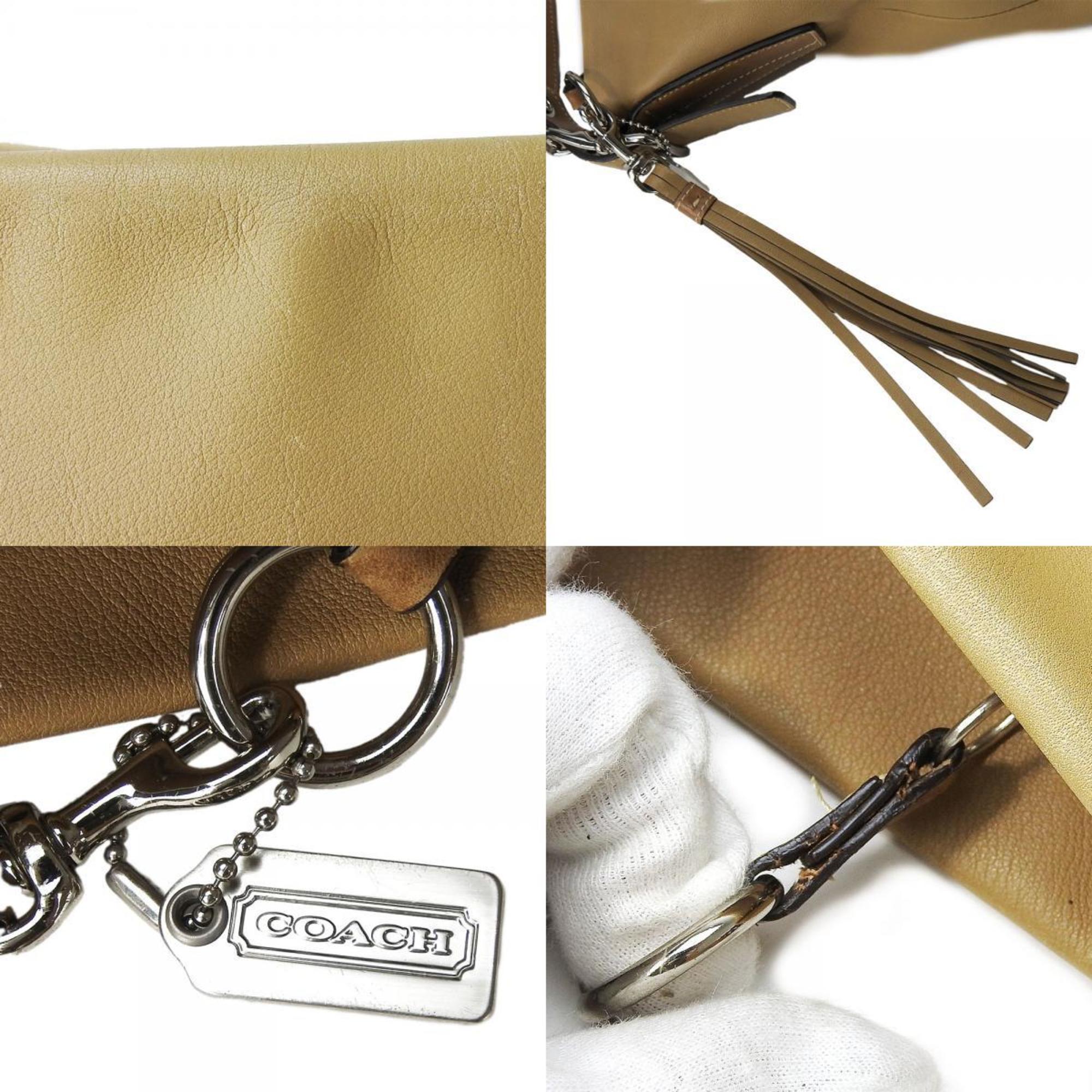 Coach Shoulder Bag F01414 Leather Beige Women's COACH