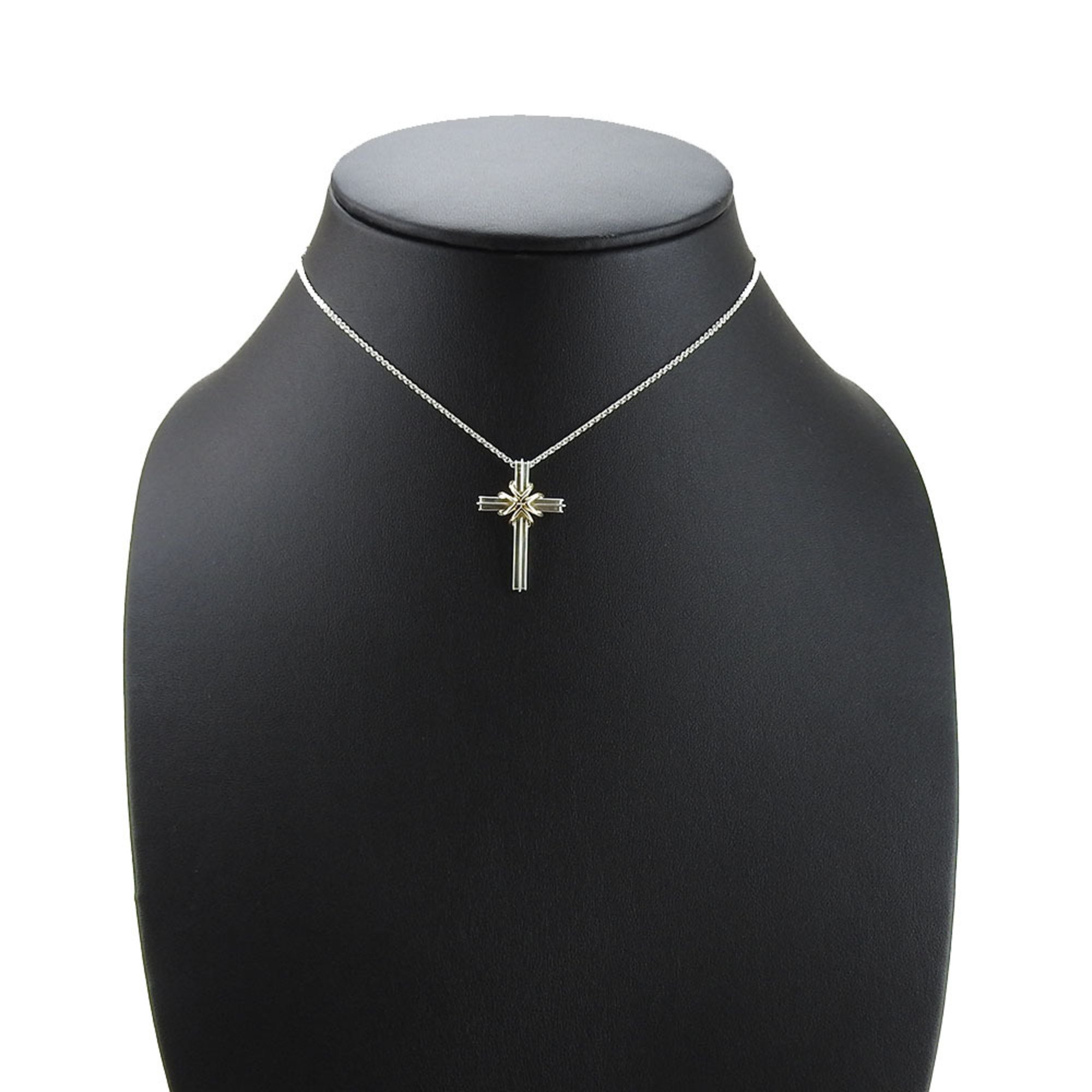 Tiffany Necklace Signature Cross Silver 925 K18YG Approx. 7.2g Women's TIFFANY&Co.