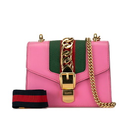 Gucci Sherry Line Sylvie Chain Shoulder Bag 431666 Pink Leather Women's GUCCI