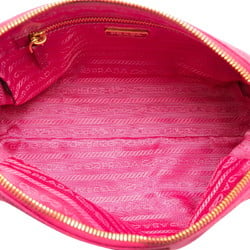 Prada Triangle Plate Pouch 1N0693 Pink Canvas Leather Women's PRADA