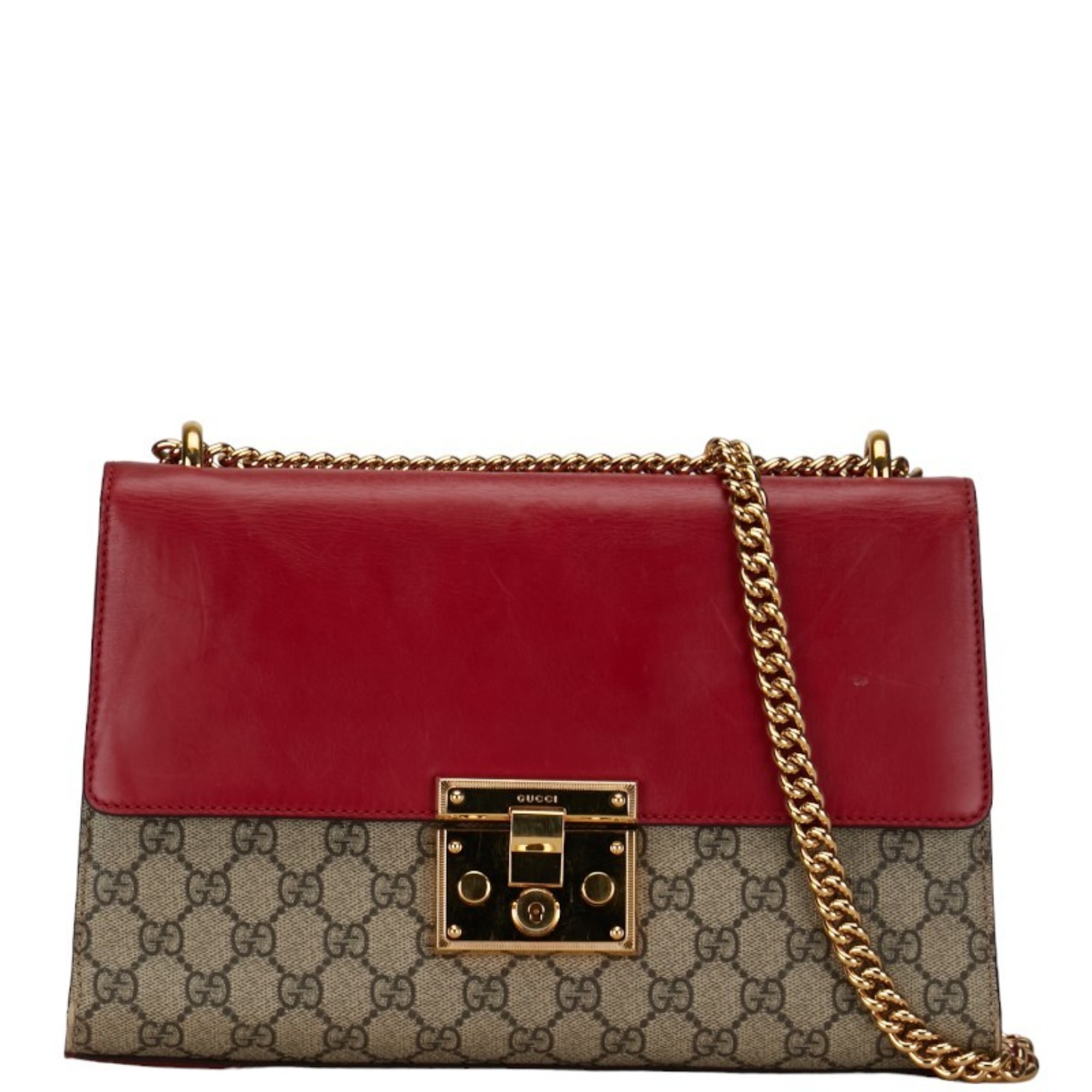 Gucci GG Supreme Chain Shoulder Bag 409486 Beige Red Pink PVC Leather Women's GUCCI