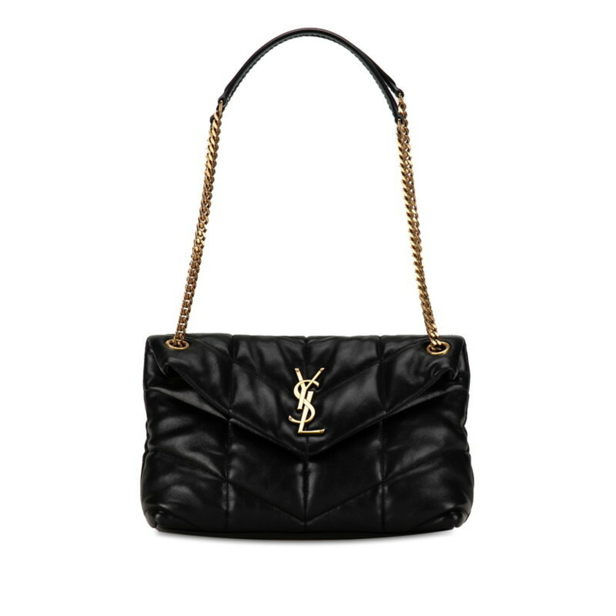 Saint Laurent YSL Puffer Chain Shoulder Bag 577476 Black Gold Leather Women's SAINT LAURENT