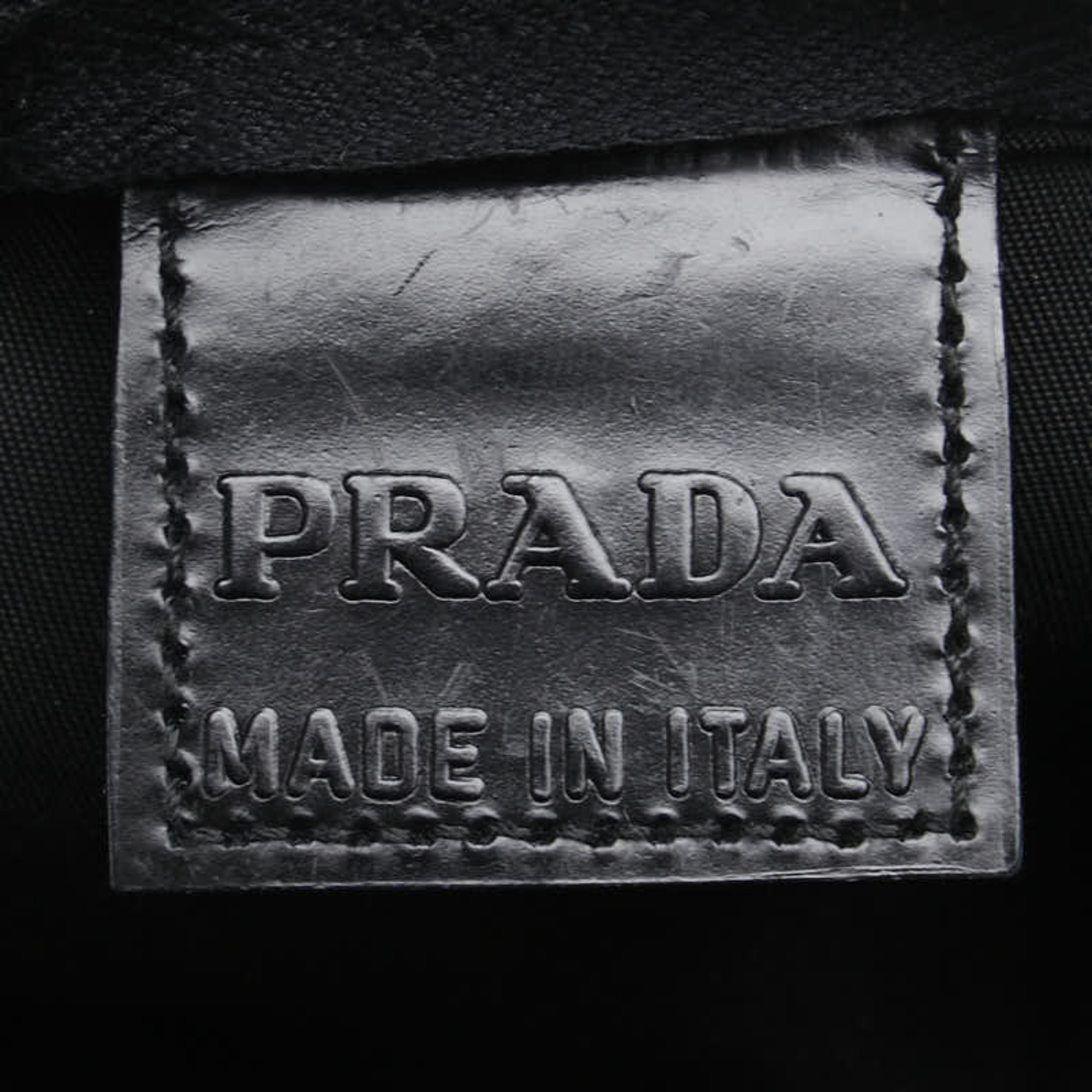Prada Triangle Plate Pouch Black Nylon Leather Women's PRADA